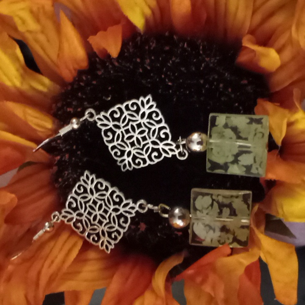 Hand crafted earrings sterling hooks with vintage beads